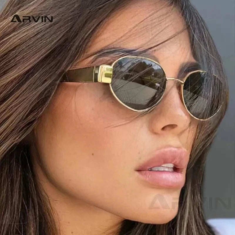 Gafas Sol Ovaladas Metal Tendencia Retro | Clásico Básico Gafas Protección UV400