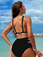 Conjunto de Bikini Halter de Color Sólido Cikini para Vacaciones y Playa