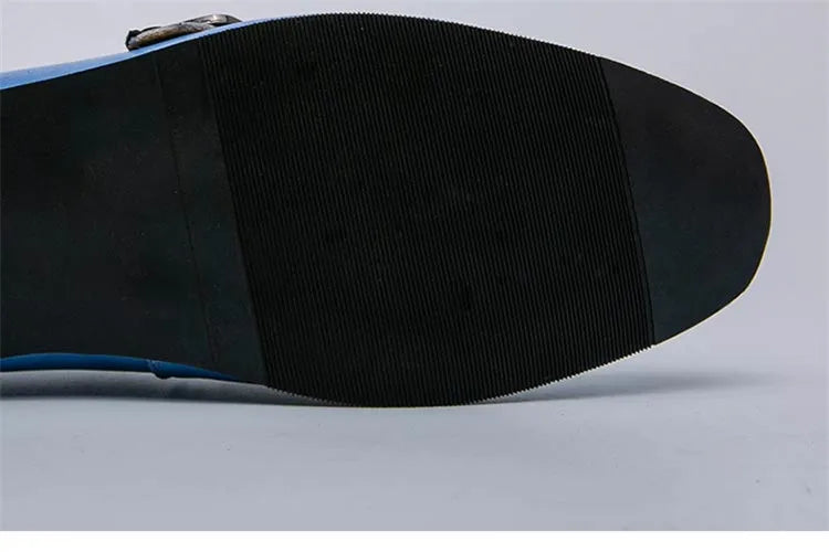 Mocasines Azules Lujo Hombre | Casual Negocios Punta Redonda Sin Cordones Talla Grande