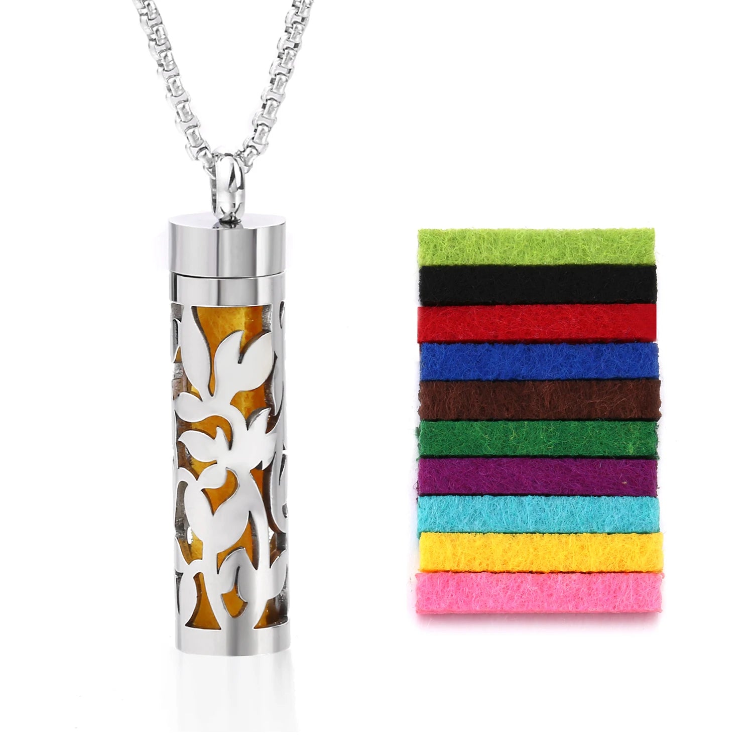 Ambientador de barra Vertical hueca de acero inoxidable, difusor de aceite de Perfume, medallón, joyería, colgante, collar para mujeres, hombres y adolescentes