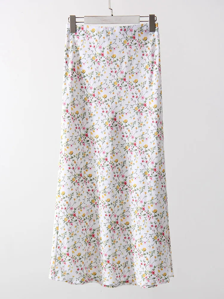 Falda Larga De Gasa Floral Con Abertura Y Vuelo De Verano