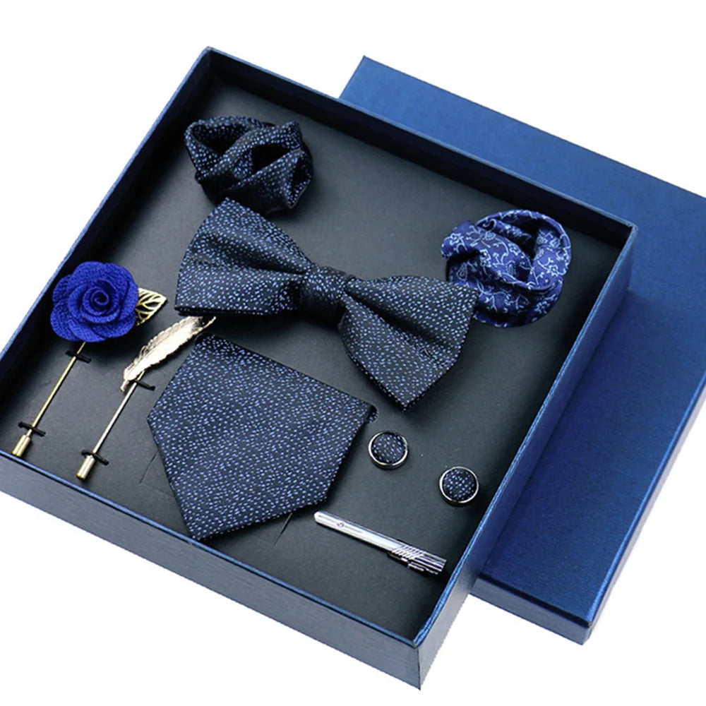 Set De Corbata Pajarita Pañuelo Gemelos Regalo Tico De Lujo