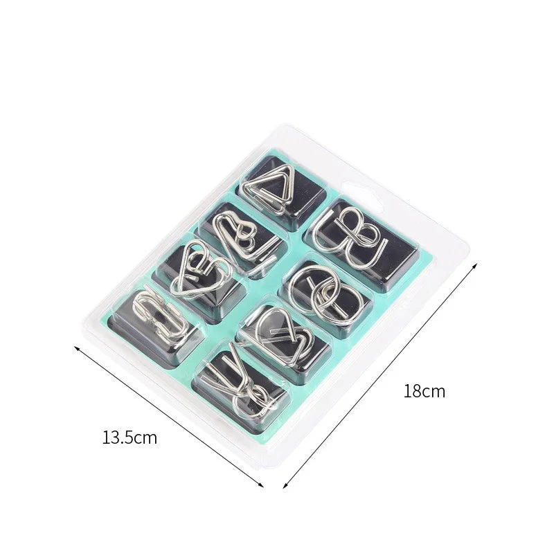 Rompecabezas de anillo chino de Metal para niños y adultos, puzles mágicos, rompecabezas clásicos, IQ Brain Teaser, 8 juegos por paquete