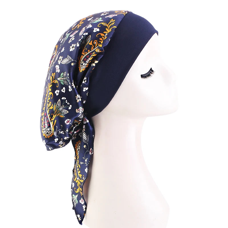 Turbante de satén preatado para mujer, hiyab interior musulmán, gorros para quimio contra el cáncer, pañuelo para la cabeza para la pérdida de cabello, Bandana, accesorios elásticos para el cabello