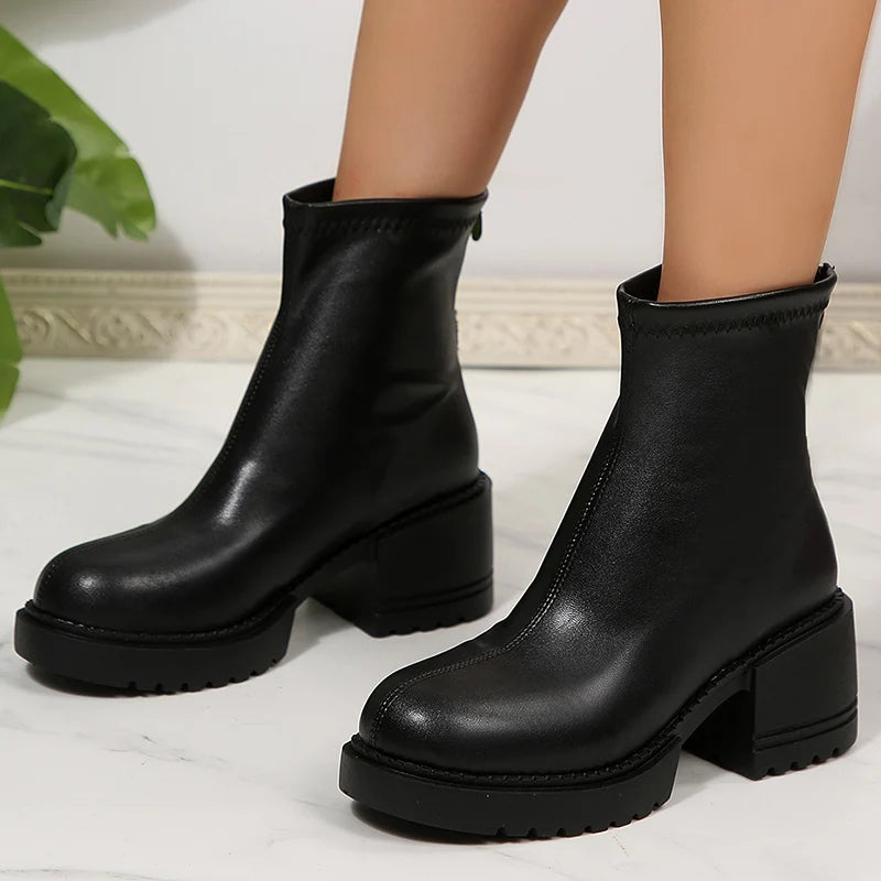 Botines de Tacón Grueso con Plataforma y Cremallera de Moda