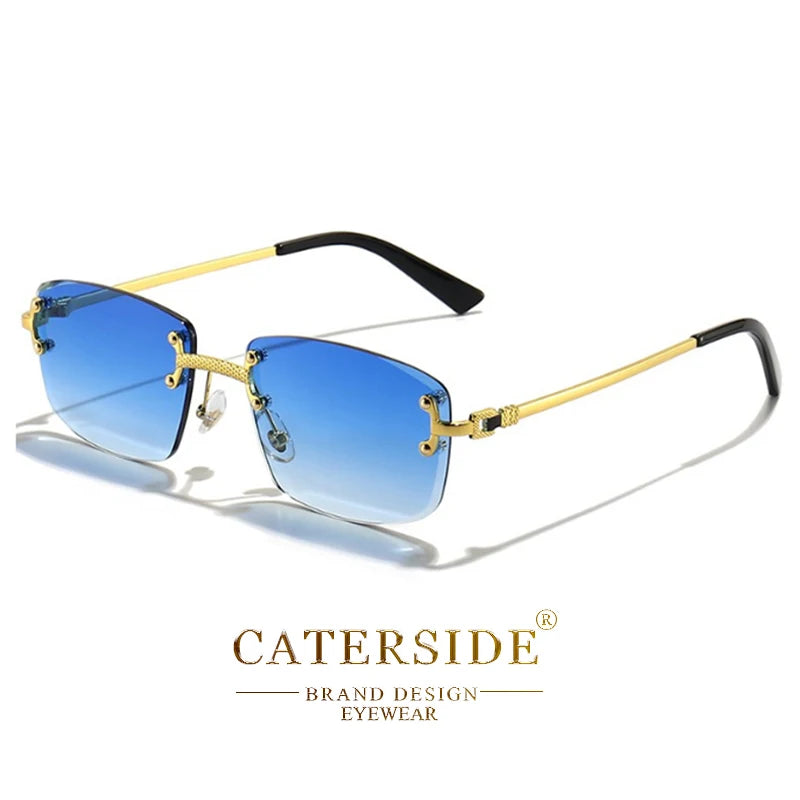 Gafas de Sol CATERSIDE | Cobre y Lentes Degradados Azules | Cuadradas Sin Montura | Lujo Unisex