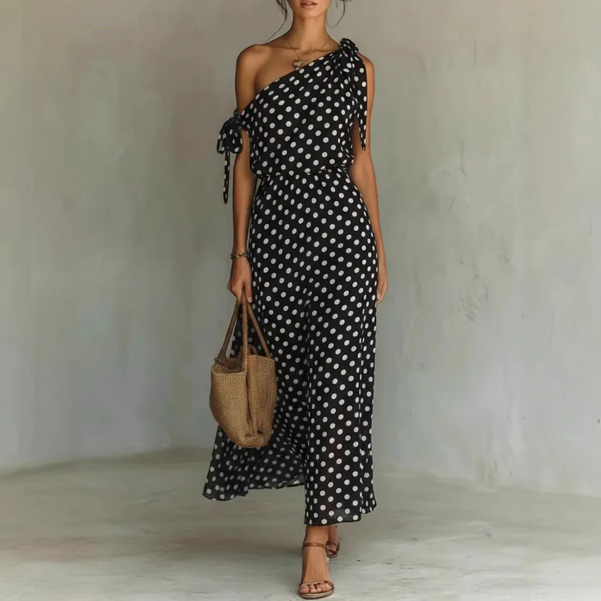 Vestido Midi Estampado Hombros Descubiertos