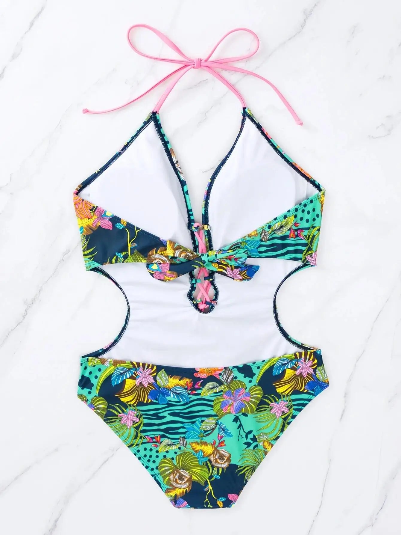 Traje de Baño 1 Pieza Floral - Bikini de Playa con Encaje Frontal y Sexy