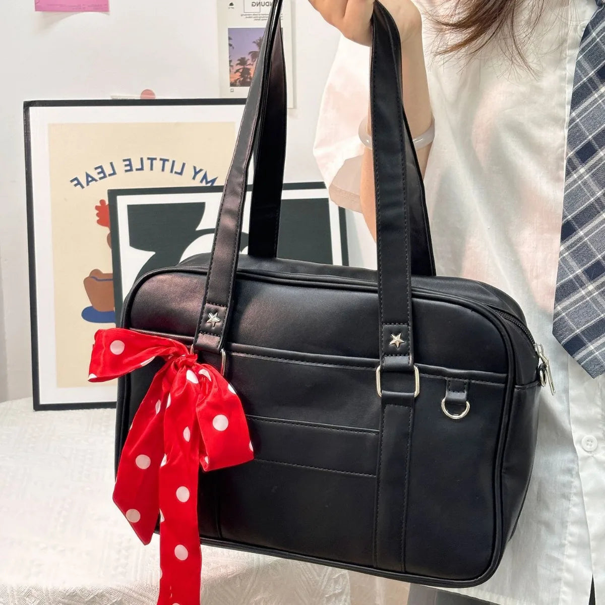 Bolsa Mensajero Mujer Hombro PU Estilo Universitario Gran Capacidad