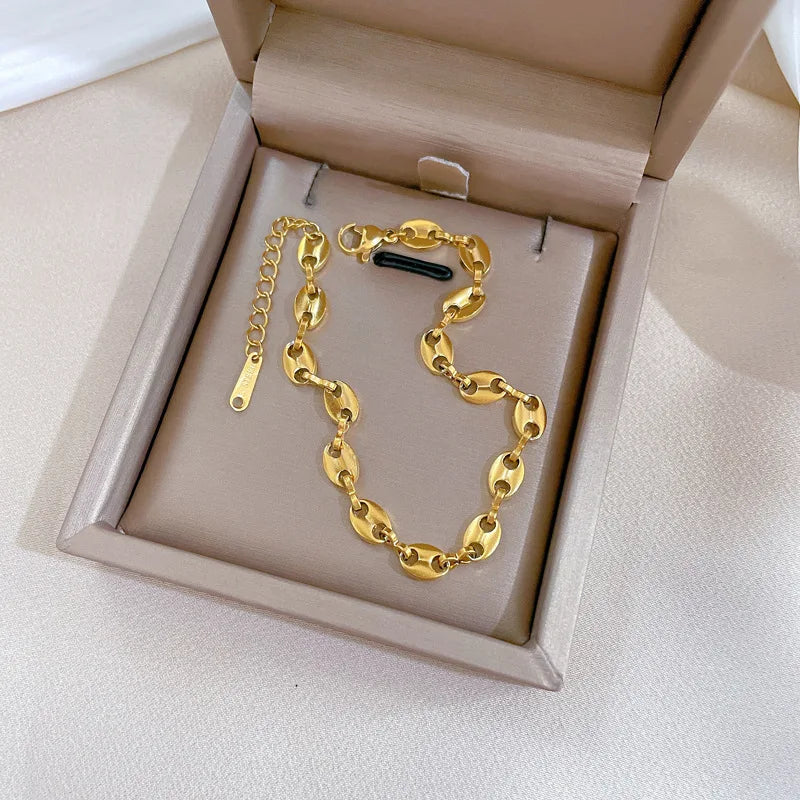 Pulseras de cadena de granos de café cubanos de Hip Hop de acero inoxidable para mujeres y niñas, accesorios de mano de moda, joyería, regalos de cumpleaños