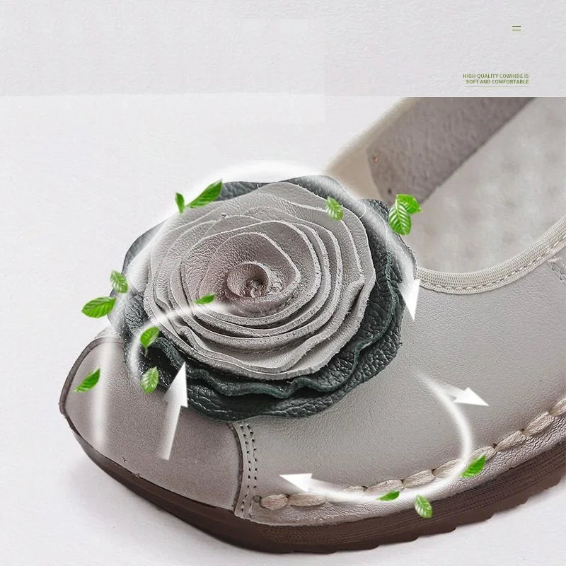 Mocasines Étnicos De Flores | Cuero Genuino Estilo Retro Lujoso Casual