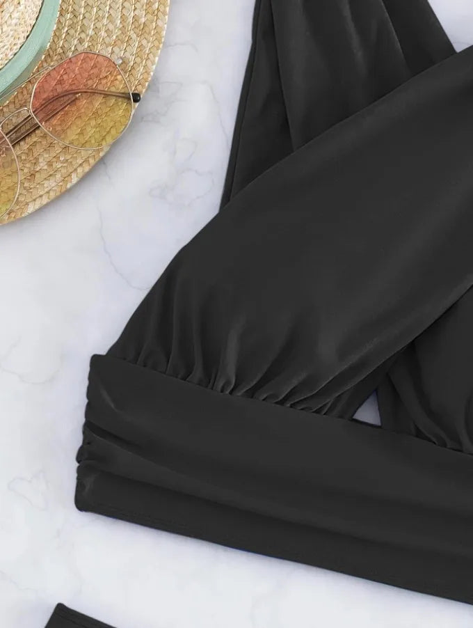 Bikini de Cintura Alta con Pliegues Cruzados - Traje de Dos Piezas