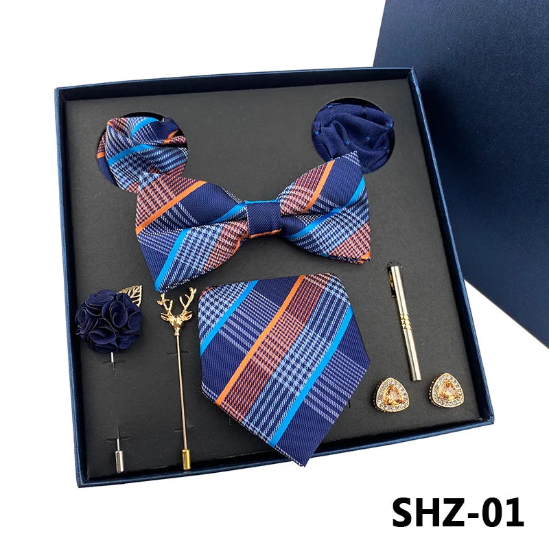 Set De Corbata Pajarita Pañuelo Gemelos Regalo Tico De Lujo