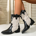 Botines Vaqueros con Punta Estrecha y Tacón Grueso para Mujer