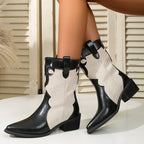 Botines Vaqueros con Punta Estrecha y Tacón Grueso para Mujer