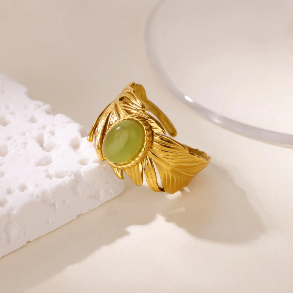 Anillo Ticotrendy Lujo | Ópalo Circón | Corazón Estrella Flor | Acero Oro