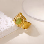 Anillo Ticotrendy Lujo | Ópalo Circón | Corazón Estrella Flor | Acero Oro