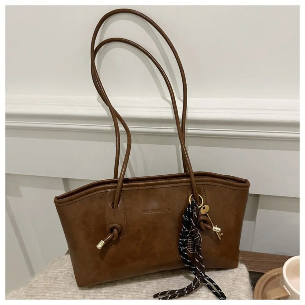 Y2K-Bolso de hombro de trabajo de gran capacidad para mujer, bolsos sencillos de Color sólido, bolso de mano de cuero PU