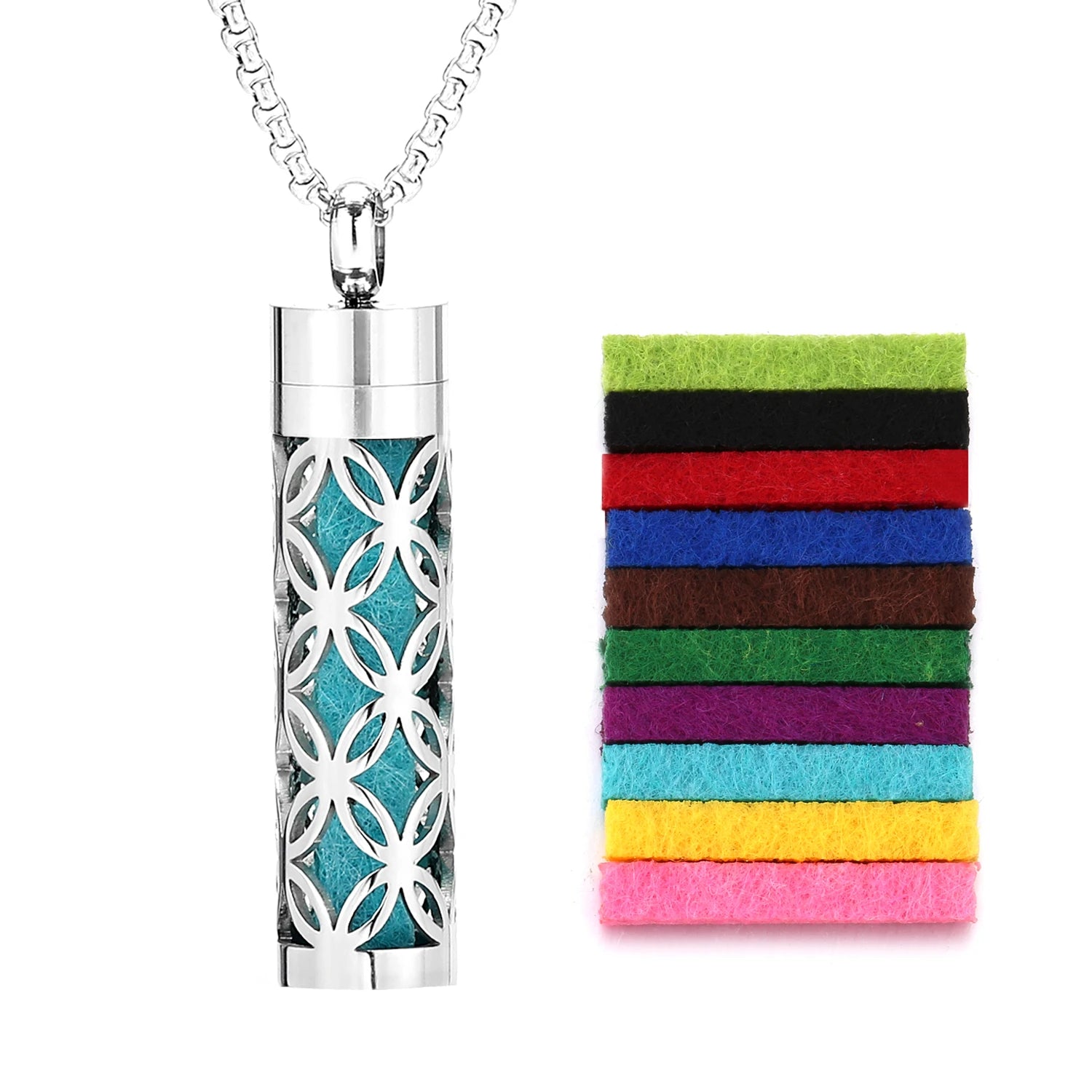 Ambientador de barra Vertical hueca de acero inoxidable, difusor de aceite de Perfume, medallón, joyería, colgante, collar para mujeres, hombres y adolescentes
