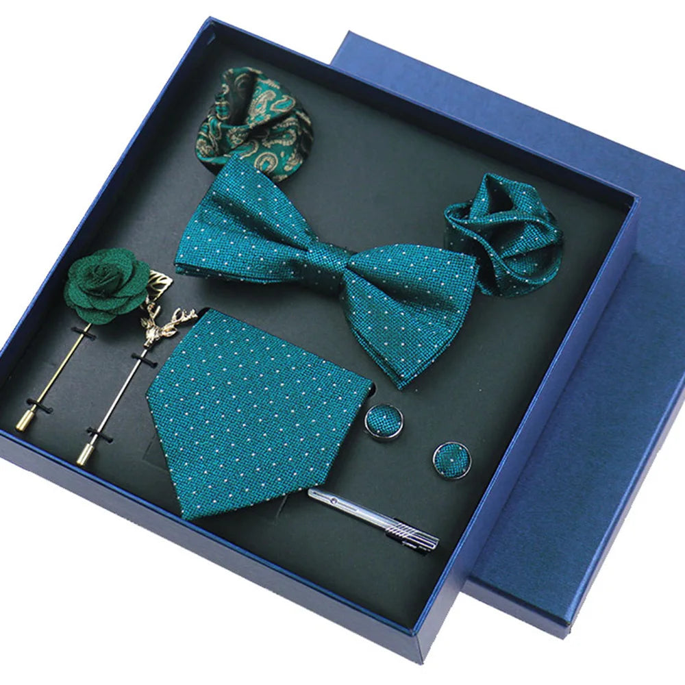 Set De Corbata Pajarita Pañuelo Gemelos Regalo Tico De Lujo