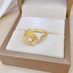 Anillo de girasol de circón chapado en oro de 18 quilates para mujer, anillo de cobre ajustable que se puede abrir, accesorios de joyería, regalos para amigos
