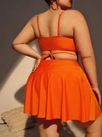 Bikini de 3 Piezas Talla Grande | Falda Cintura Alta | Color Sólido
