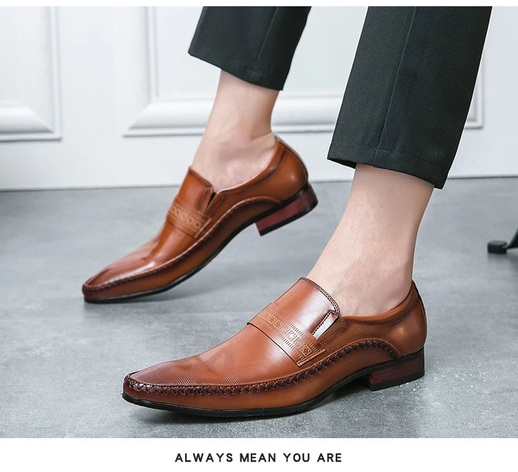Mocasines Retro Hombre Cuero Marrón | Clásicos Punta Puntiaguda Sin Cordones Daily