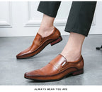 Mocasines Retro Hombre Cuero Marrón | Clásicos Punta Puntiaguda Sin Cordones Daily