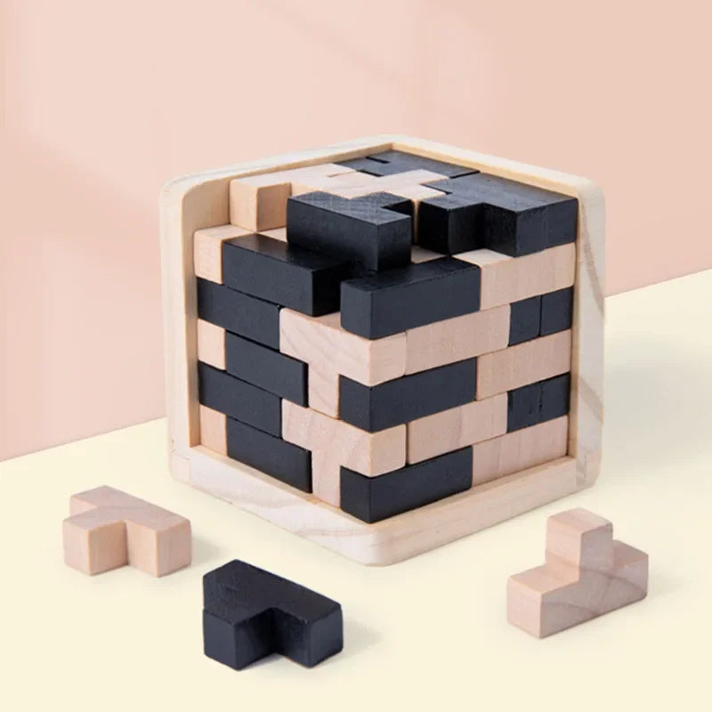 Rompecabezas de cubo 3D Luban entrelazado juguete educativo creativo de madera cerebro mente juego de aprendizaje temprano regalo para niños carta