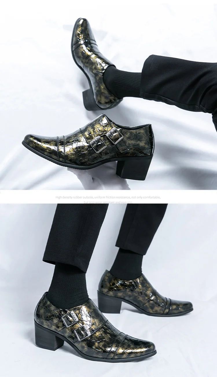 Zapatos Vestir Hombre Ticotrendy Piel Dividida Retro Punta Puntiaguda Boda | Con Hebilla