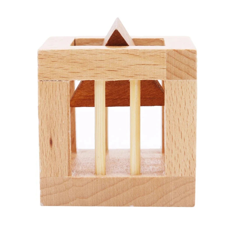 Rompecabezas de madera para niños y adultos, jaula con cerradura Luban triangular, juegos de desafío IQ, juguetes educativos intelectuales