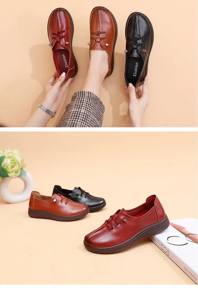 Mocasines Retro Marrones con Cuña | Cuero | Bailarinas Oxford | Talla Grande