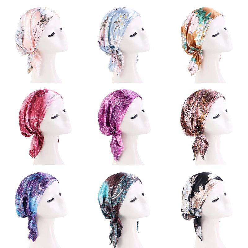 Turbante de satén preatado para mujer, diadema musulmana con patrón de Cachemira, bufanda para el pelo flexible suave, gorro para quimio, Bandana para envolver la cabeza, 2022
