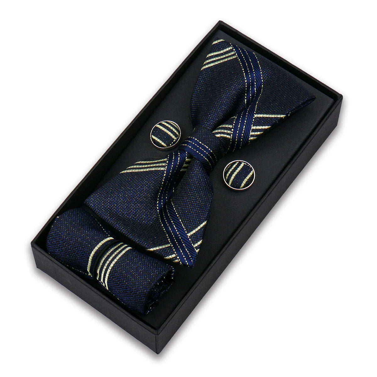 Set De Pajarita Pañuelo Gemelos Regalo Elegante Estilo Para Hombres