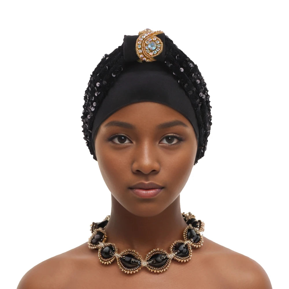 Turbante de Lentejuelas para Mujer Estilo Africano
