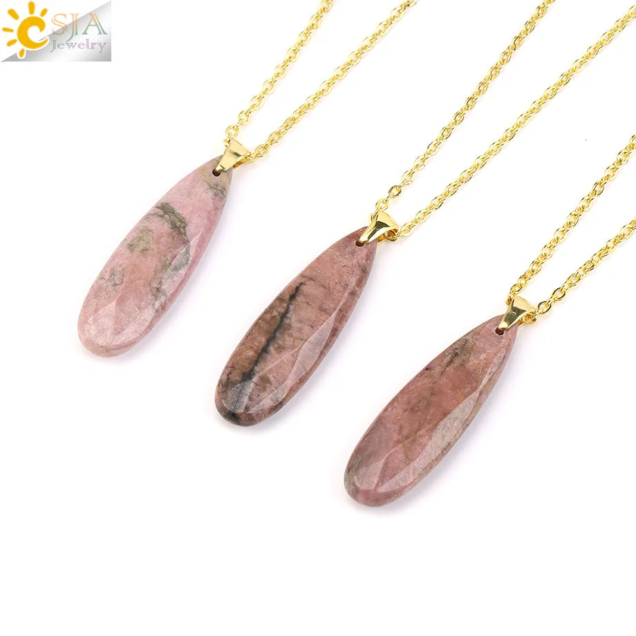 Colgante Gota Agua Piedra Natural Cristal Cadena Acero | Joyería Sanación