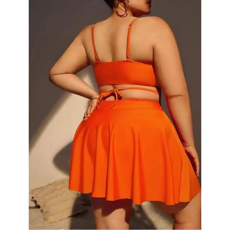 Bikini de 3 Piezas Talla Grande | Falda Cintura Alta | Color Sólido