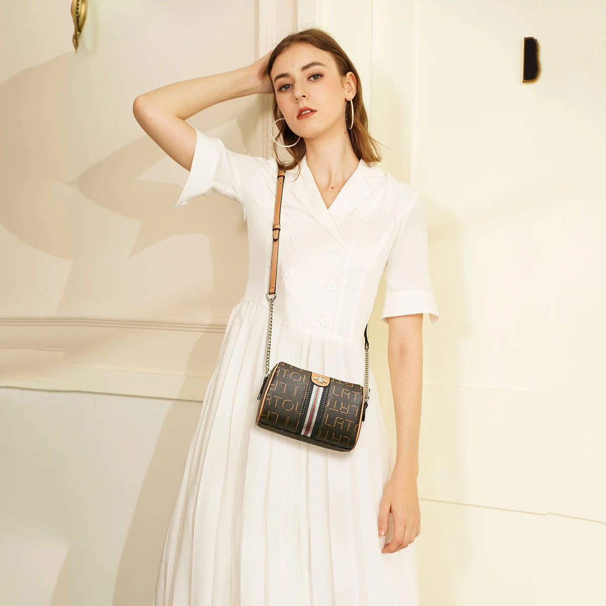 LAORENTOU bolso cruzado Retro de cuero de PVC para mujer, bolso redondo de moda con parte trasera de hombro, regalo para novia, esposa, amante