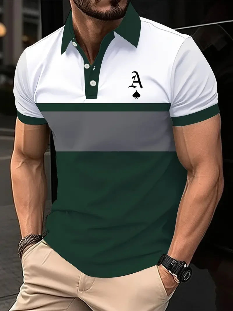 Polo Clásico Hombre Estampado Rayas | Golf Manga Corta Respirable Cintura Ancha