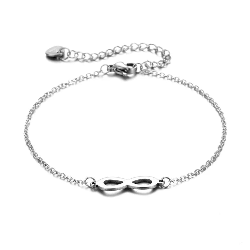 Pulseras con dijes de símbolo infinito de acero inoxidable para mujeres y niñas, accesorios de mano simples, regalos para amantes