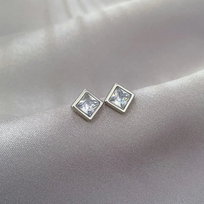 Pendientes de circonita cuadrados simples de acero inoxidable para mujeres y hombres, accesorios para las orejas geniales, accesorios de joyería, regalos