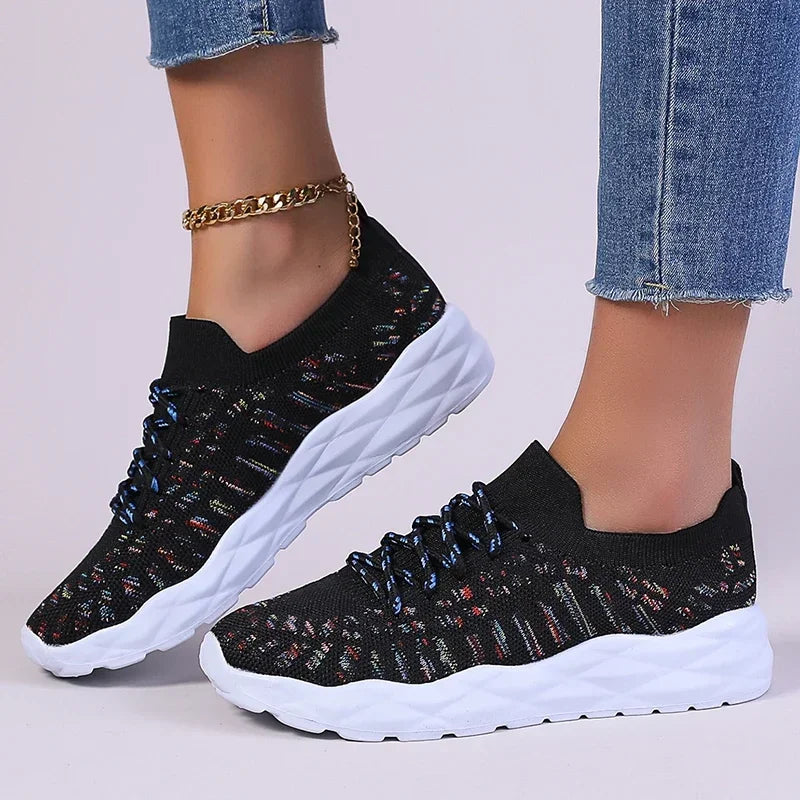 Zapatillas de Punto con Plataforma | Colores Variados | Suela Gruesa Antideslizante | Cordones