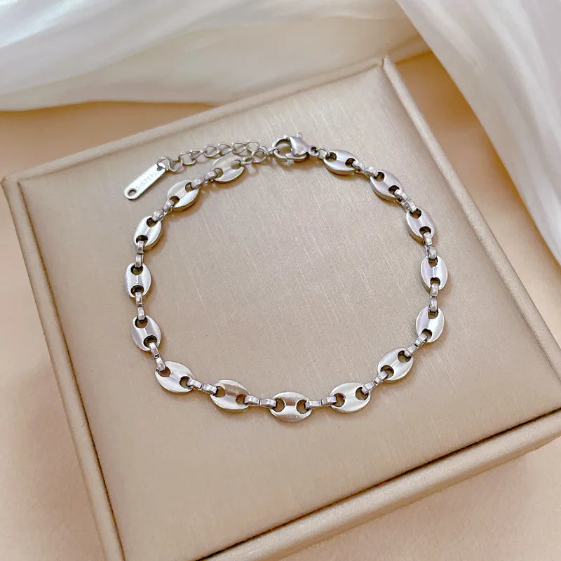 Pulseras de cadena de granos de café cubanos de Hip Hop de acero inoxidable para mujeres y niñas, accesorios de mano de moda, joyería, regalos de cumpleaños