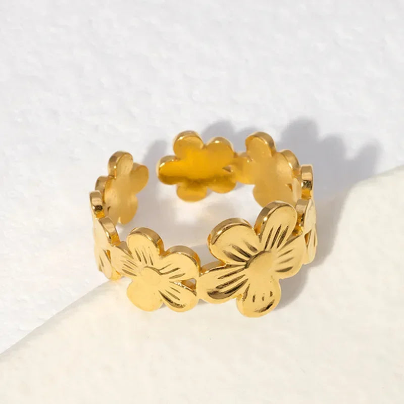 Anillos de flores Vintage de acero inoxidable, anillos abiertos ajustables de Color dorado y plateado para mujeres y niñas, accesorios, regalos