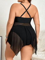 Tankini Negro con Detalles de Malla Estilo Brasileño