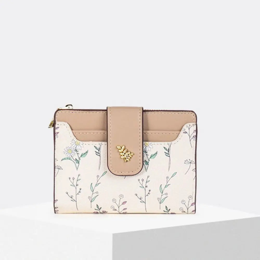 Cartera corta delgada de cuero PU INS, monedero con cremallera para múltiples tarjetas, monedero con flores pequeñas, cartera con cremallera para mujer y niña