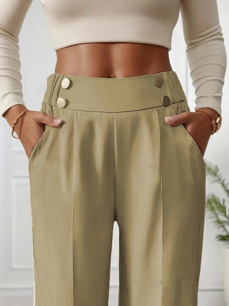 Pantalón Drapeado Elegante | Cintura Alta, Recto, Suelto y Color Sólido Verano 2025