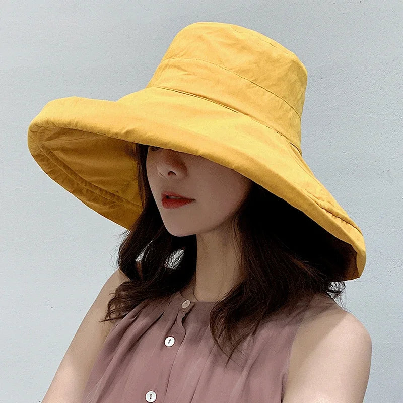 Sombrero con forma de cubo para mujer, sombrero de pescador panameño para las cuatro estaciones, ala grande, doble cara, Color sólido, visera, primavera y verano, 2025