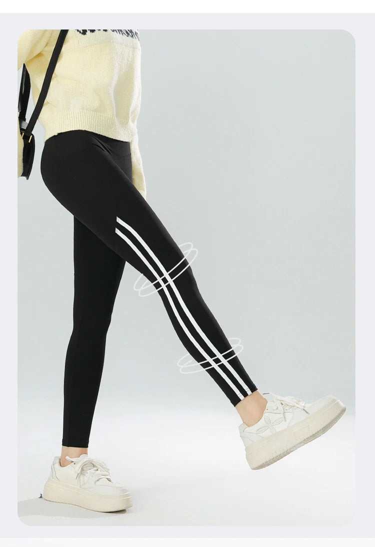 Mallas Piel Tiburón Raya Bolsillo | Cintura Alta Ajustado Fitness | Yoga Ciclismo Correr Otoño | Ticotrendy