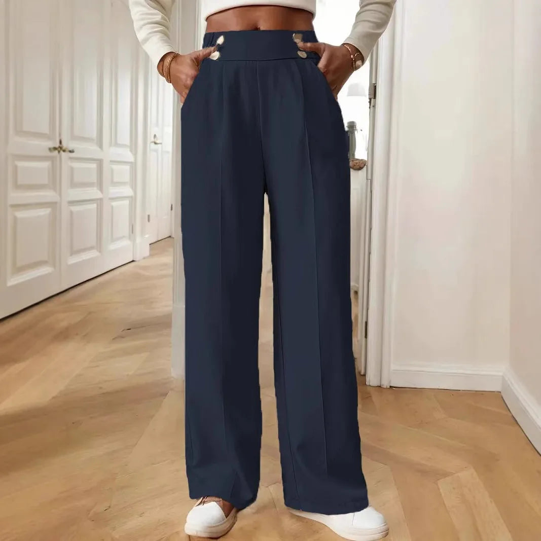 Pantalón Drapeado Elegante | Cintura Alta, Recto, Suelto y Color Sólido Verano 2025